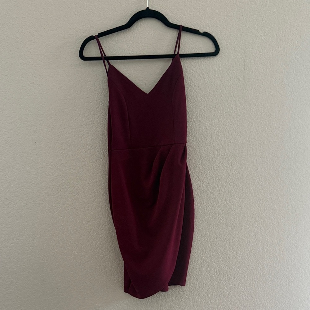 Lulu's Deep Red Mini Dress with Spaghetti Straps
